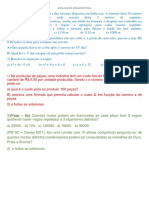 Avaliação diagnóstica com resolução de questões sobre jardinagem, finanças, equações e estatística