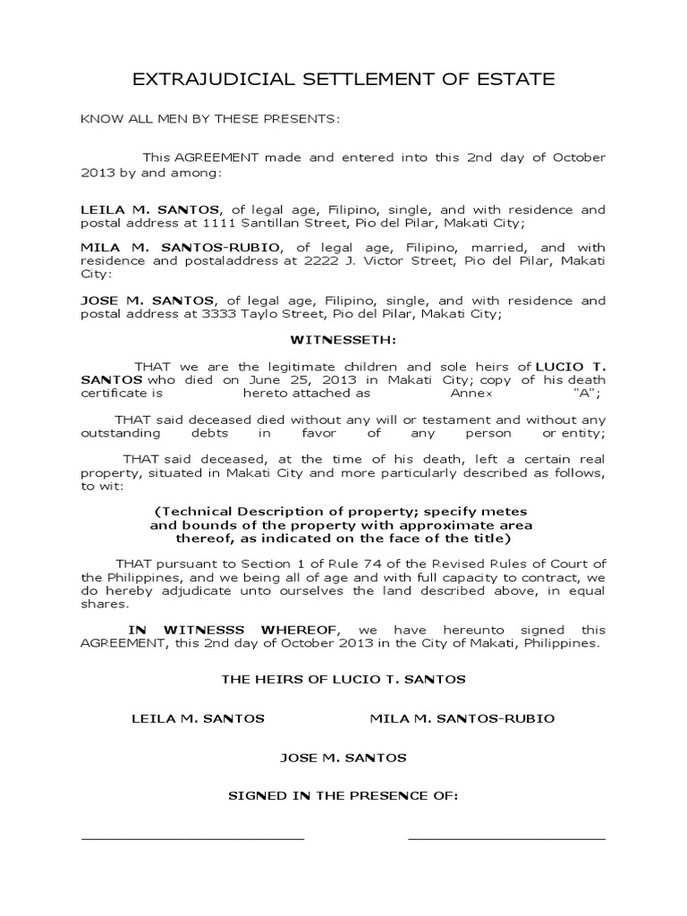 Extrajudicial Settlement Of Estate | Philippines | Virtue