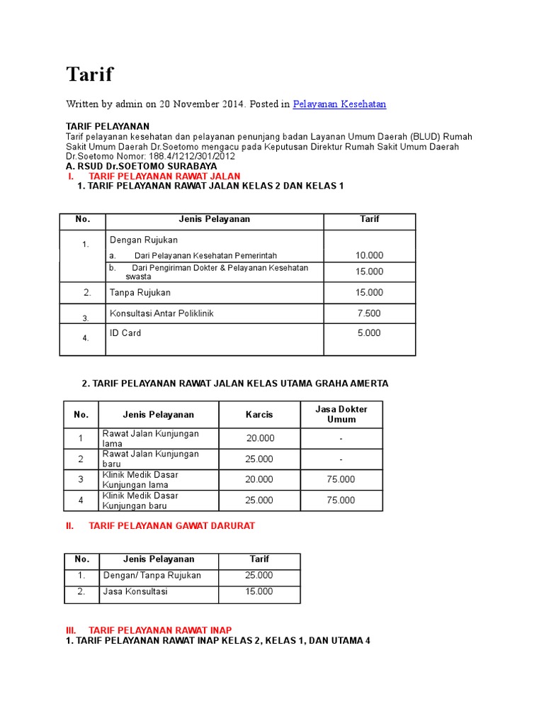 Tarif Dr Soetomo