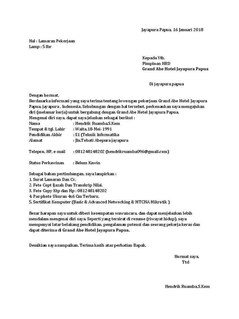 Download 63+ Contoh Surat Surat Lamaran Kerja Irian Terbaru Gratis