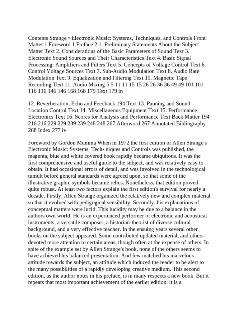 Allen StrangeElectronic Music Systems, Te Inconnu (E) PDF