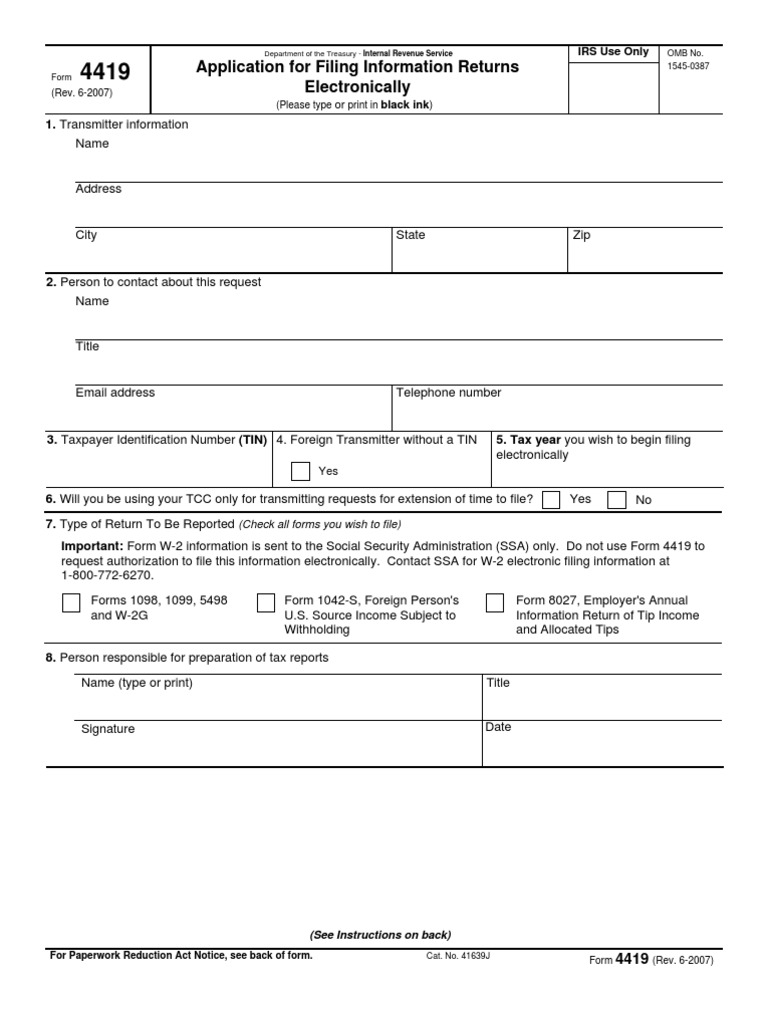 Application For Filing Information Returns Electronically: (Rev. 6-2007 ...