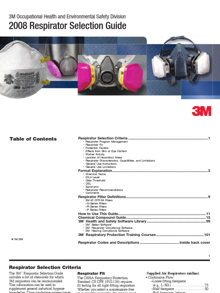 2008 Respirator Selection Guide PDF Occupational Hygiene Particulates
