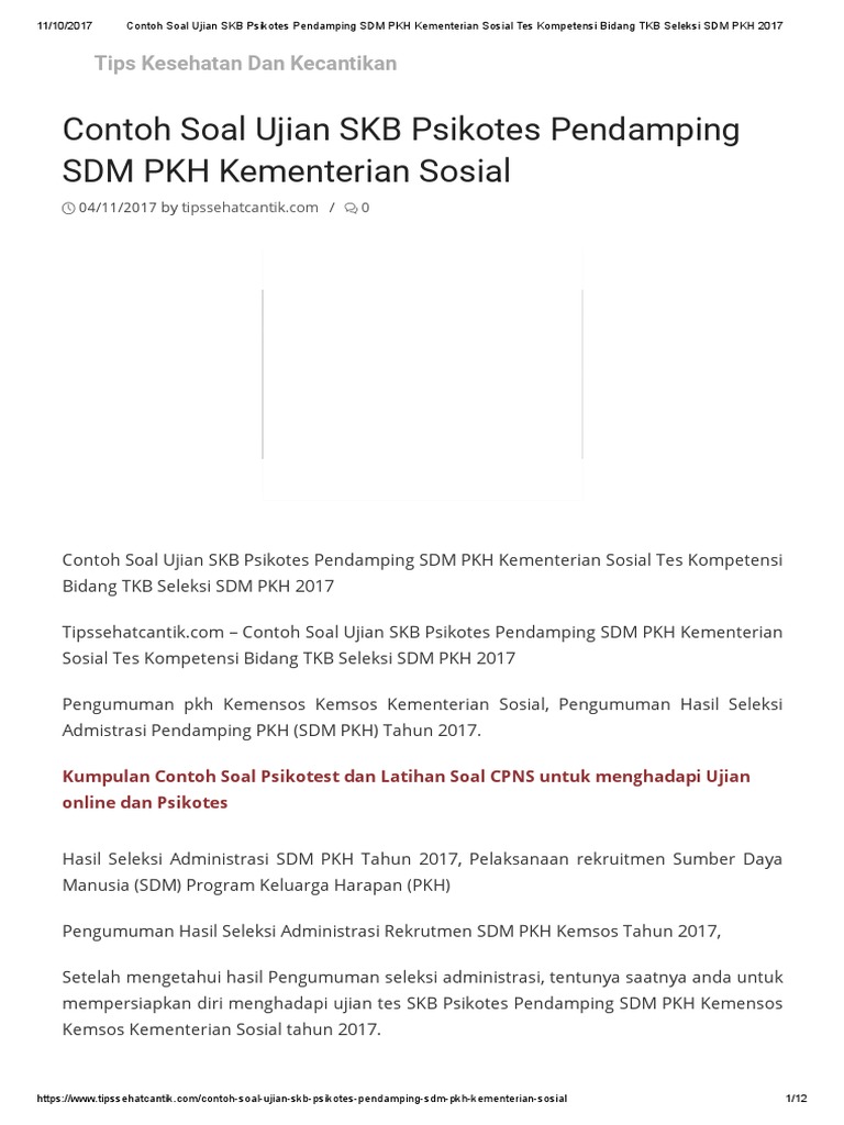 Contoh Soal Ujian Skb Psikotes Pendamping Sdm Pkh Kementerian Sosial Tes Kompetensi Bidang Tkb Seleksi Sdm Pkh 2017
