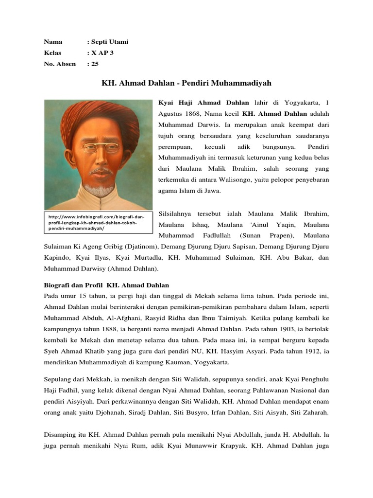 Biografi Kh Ahmad Dahlan Dalam Bahasa Inggris Sketsa