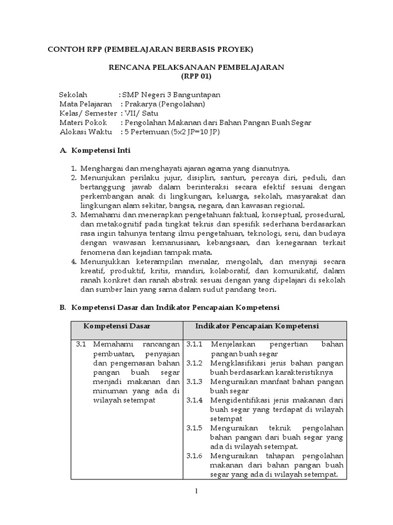 RPP Pembelajaran Berbasis Proyek SMP | PDF