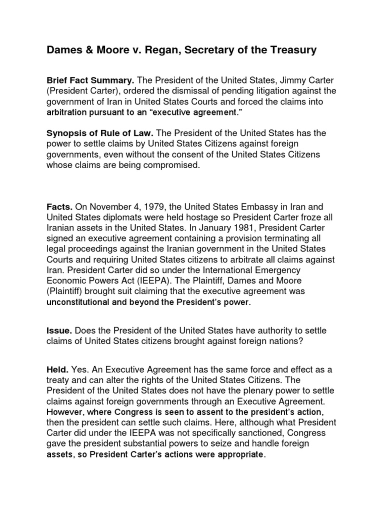 Dames and Moore V Regan Digest PDF Settlement (Litigation