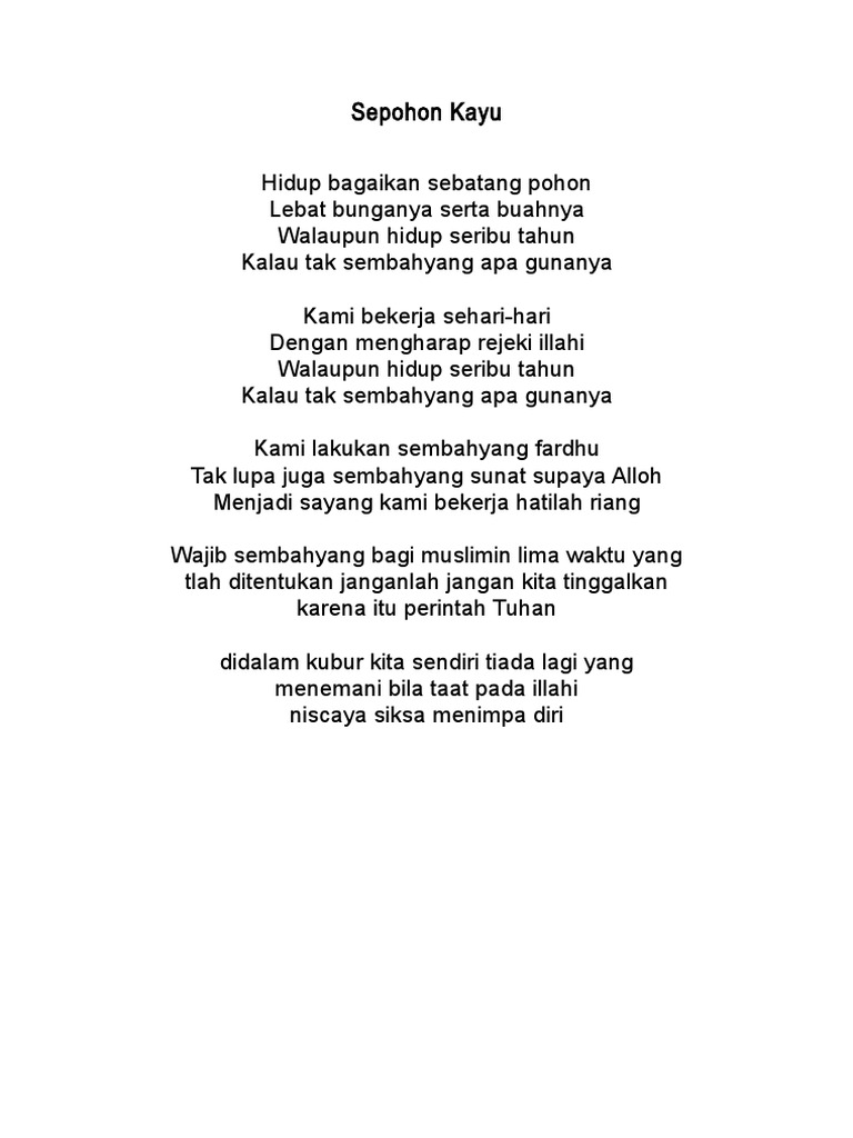 Lirik Lagu Sepohon Kayu