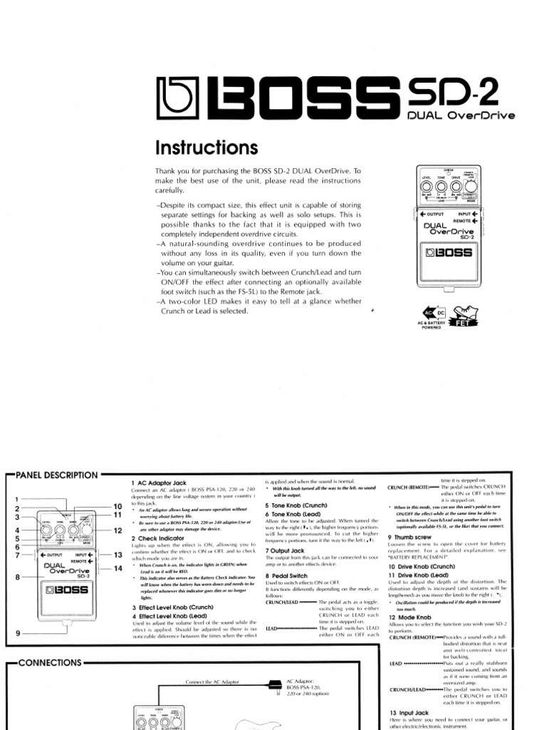 Boss SD2 Manual PDF