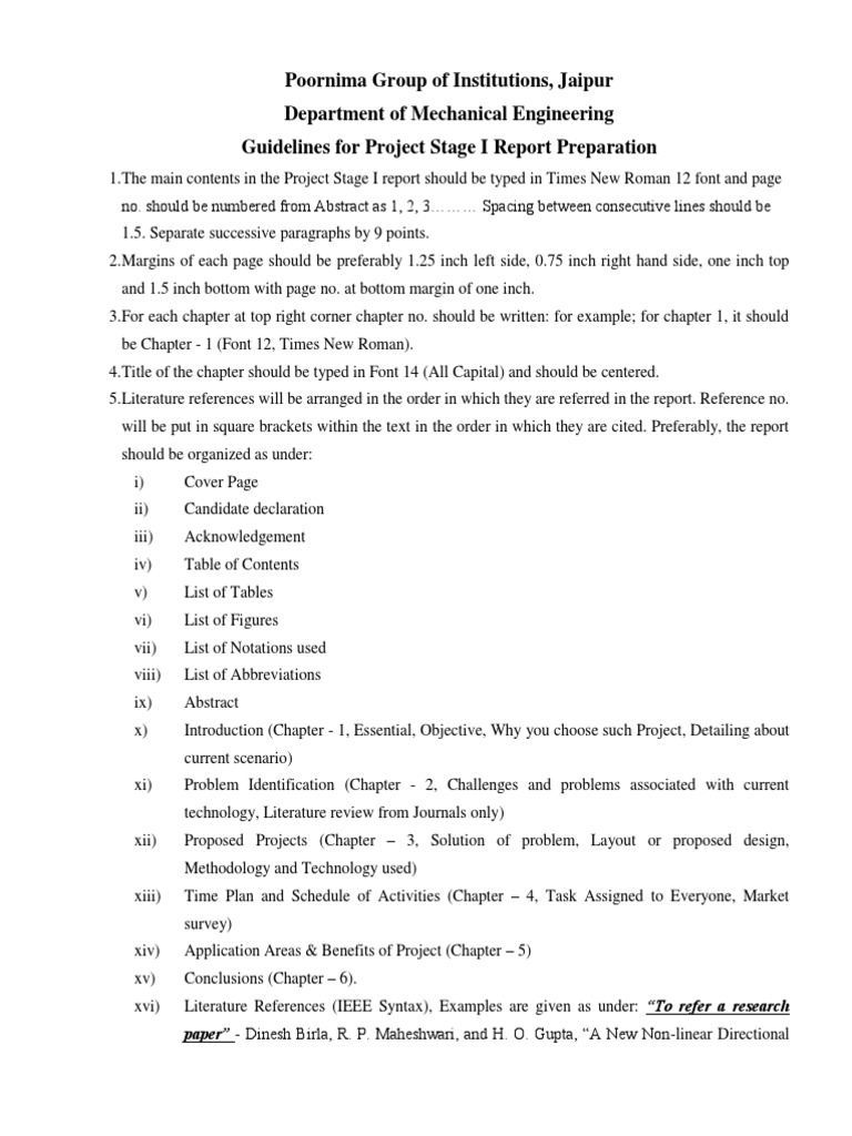 Guidelines For Project Stage I Report | PDF | Science | Engineering