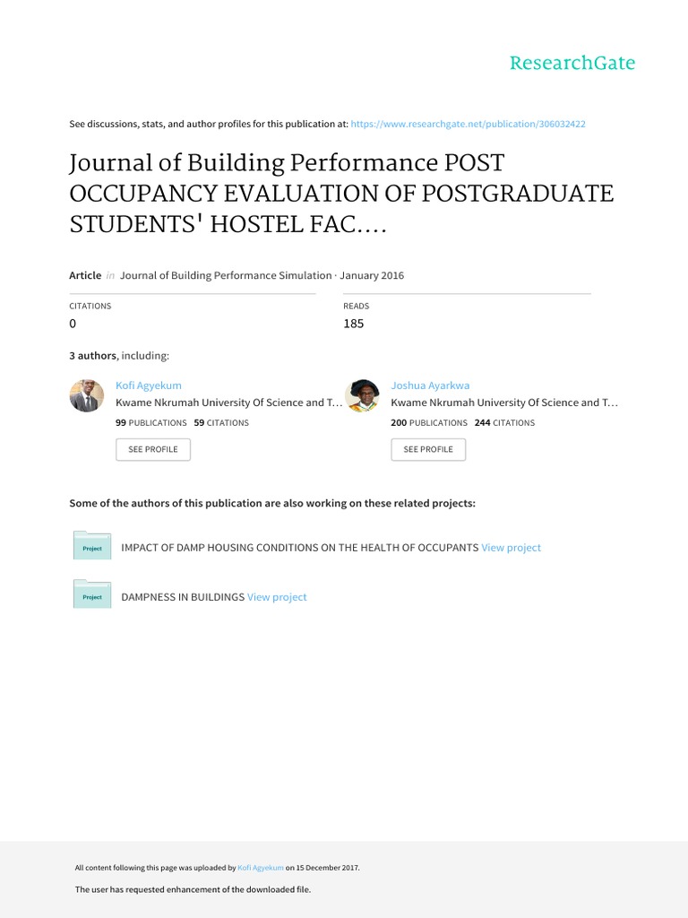 Post Occupancy Evaluation of KNUST Hostels | PDF | Evaluation | Science