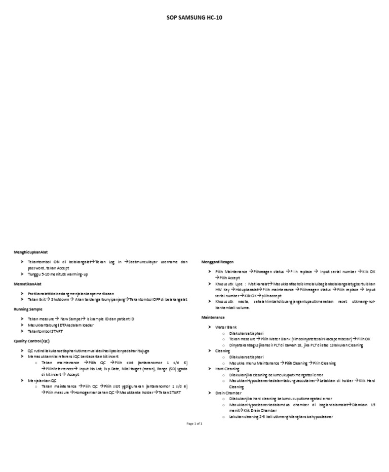 SOP Penggunaan Alat Samsung HC-10 | PDF