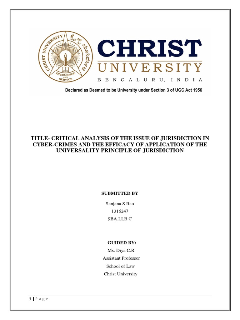Dissertation Synopsis Report | PDF | Jurisdiction | International Law