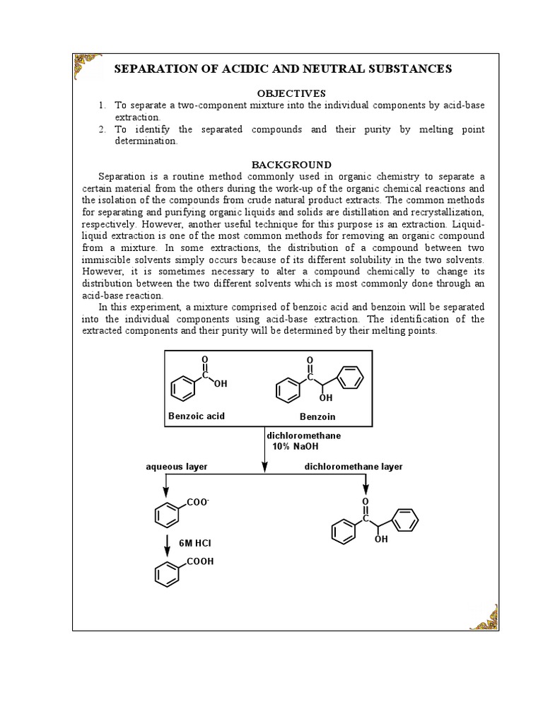 2.1 Separation of Acidic and Neutral Substances | Filtration | Sodium ...