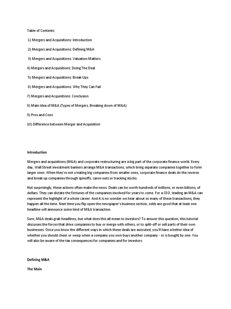 Corporate Fiance - M&a - Intro | PDF | Mergers And Acquisitions | Takeover