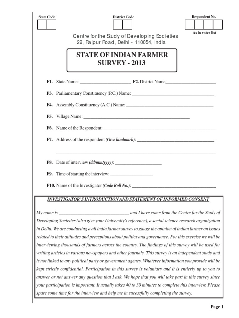 Farmer Survey Questionnaire English PDF | PDF | Loans | Organic Farming