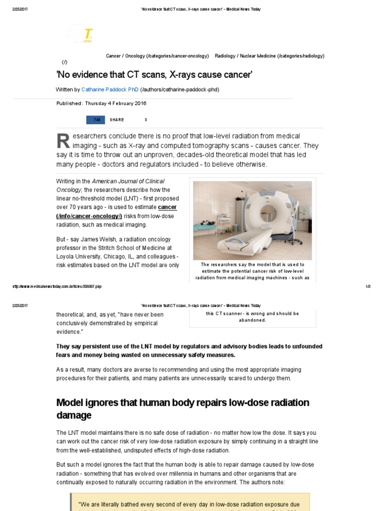 'No Evidence That CT Scans, XRays Cause Cancer' Medical News Today