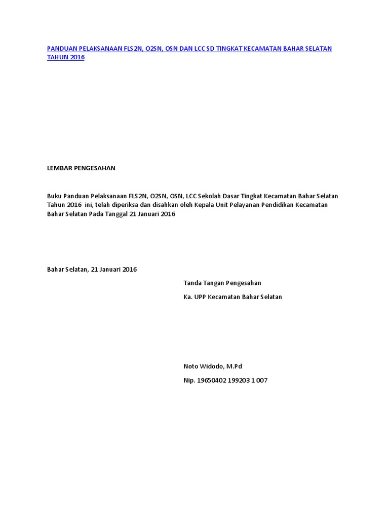 Panduan Pelaksanaan Fls2n, O2sn, Osn Dan LCC SD | PDF