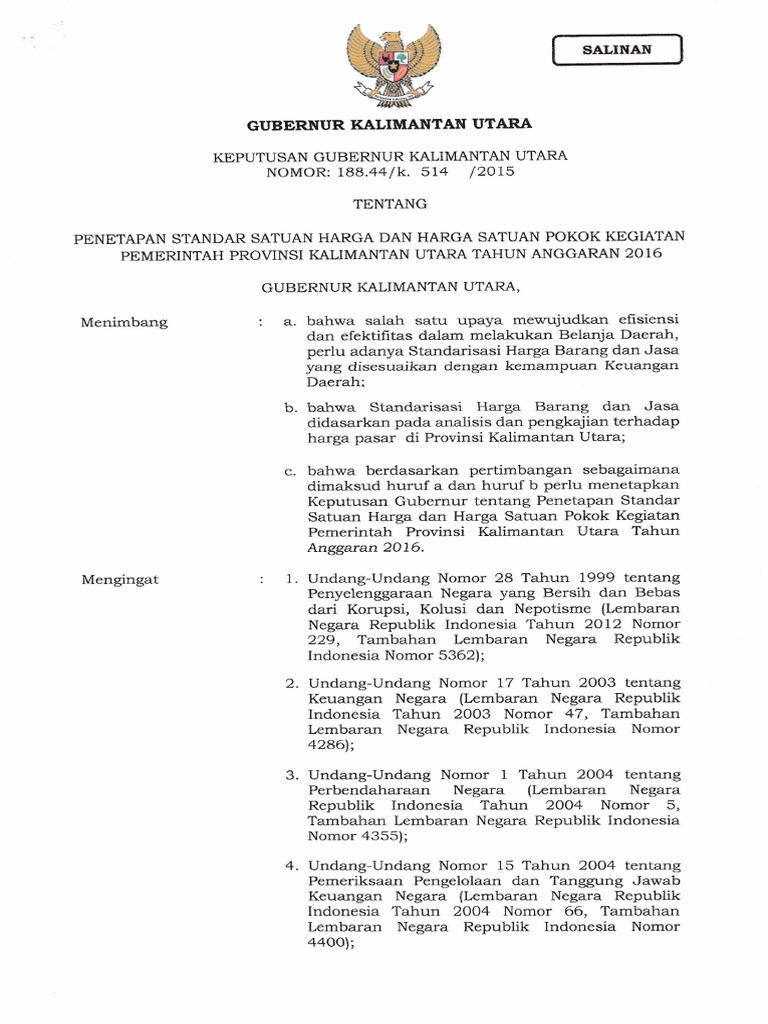 Standardisasi Kaltara Tahun Anggaran 2016