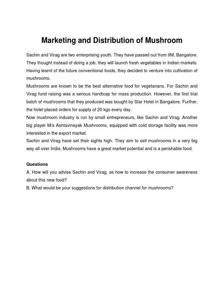 case study marketing and distribution of mushroom