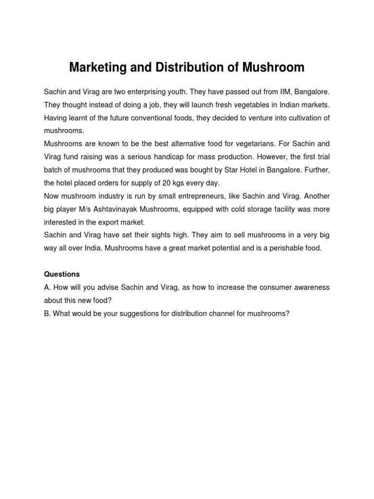 Marketing and Distribution of Mushroom