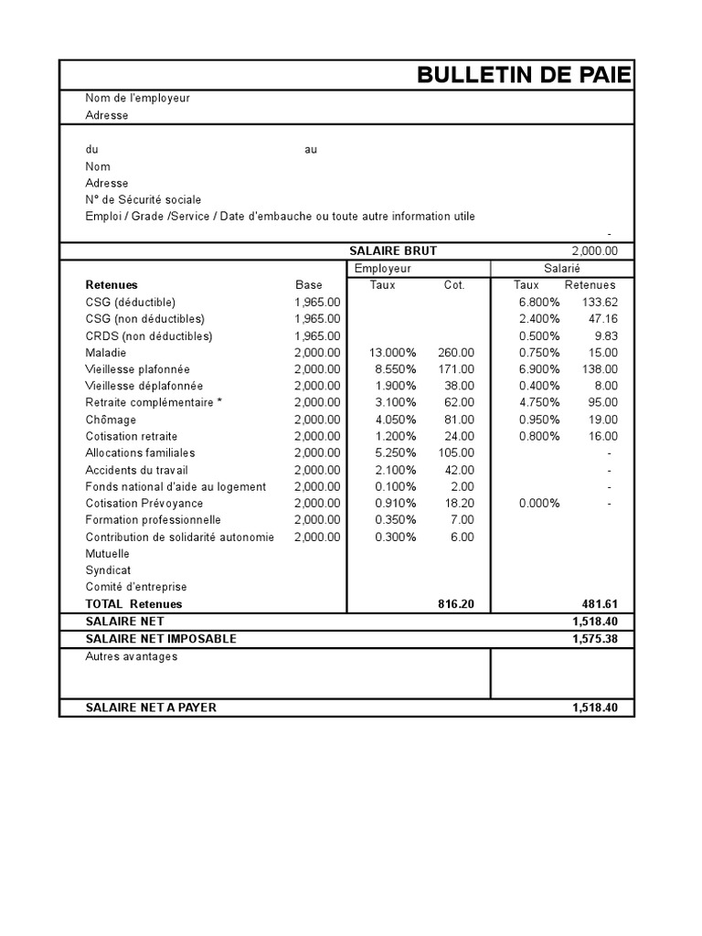 Bulletin De Paie Excel 2018 Pdf