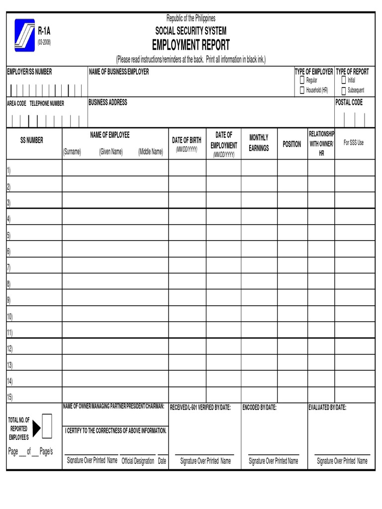 Sss R-1A FORM PDF | PDF | Sole Proprietorship | Employment