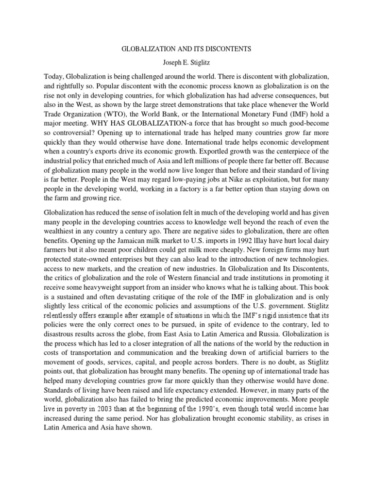 Globalization and its discontents pdf globalization joseph stiglitz