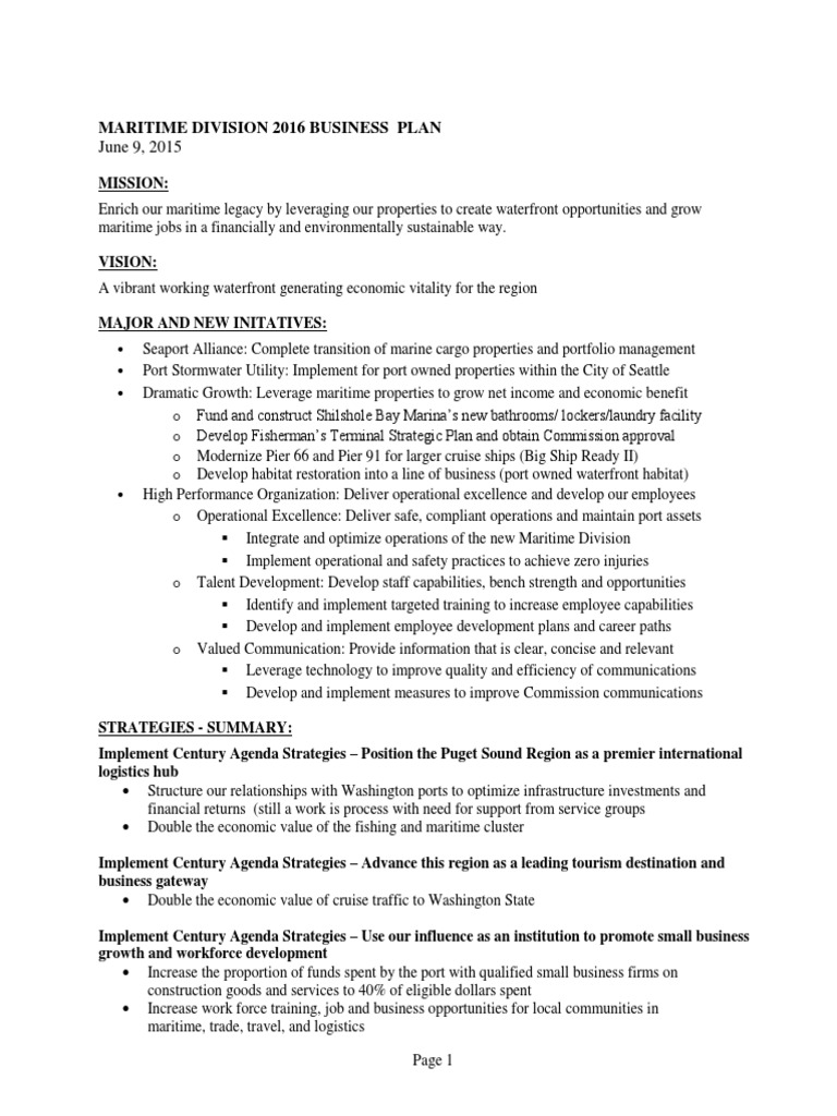 June 9, 2015: Maritime Division 2016 Business Plan | PDF | Stormwater ...