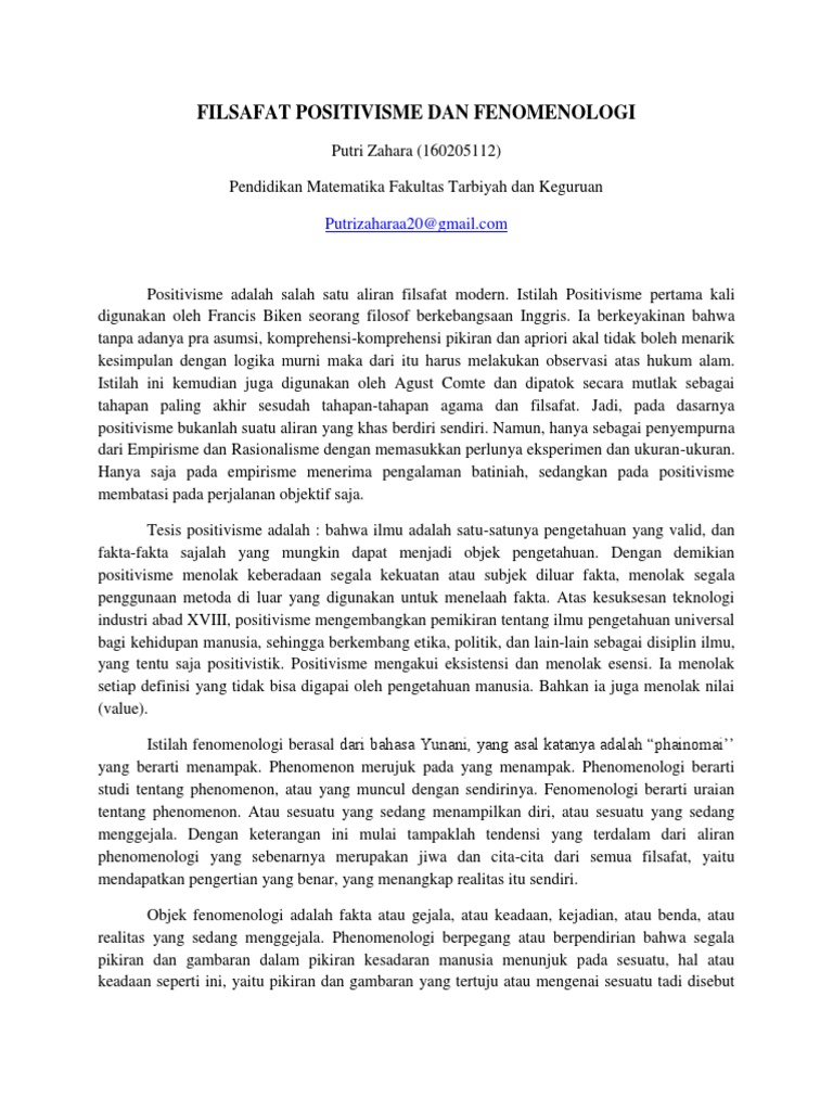 Filsafat Positivisme Dan Fenomenologi
