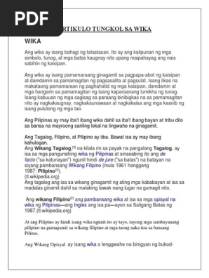 Mga Artikulo Tungkol Sa Wikang Filipino