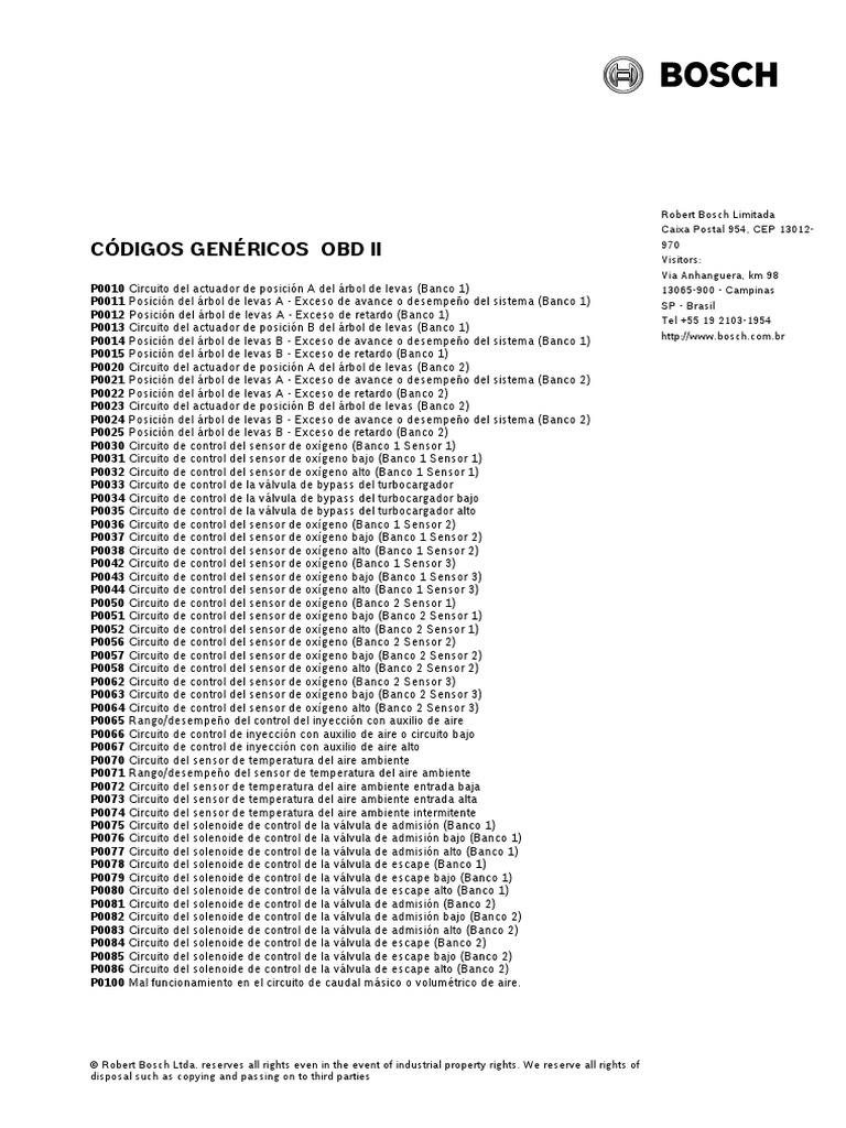 Códigos OBD II Genéricos y Marcas | PDF | Acelerador | Turbocompresor