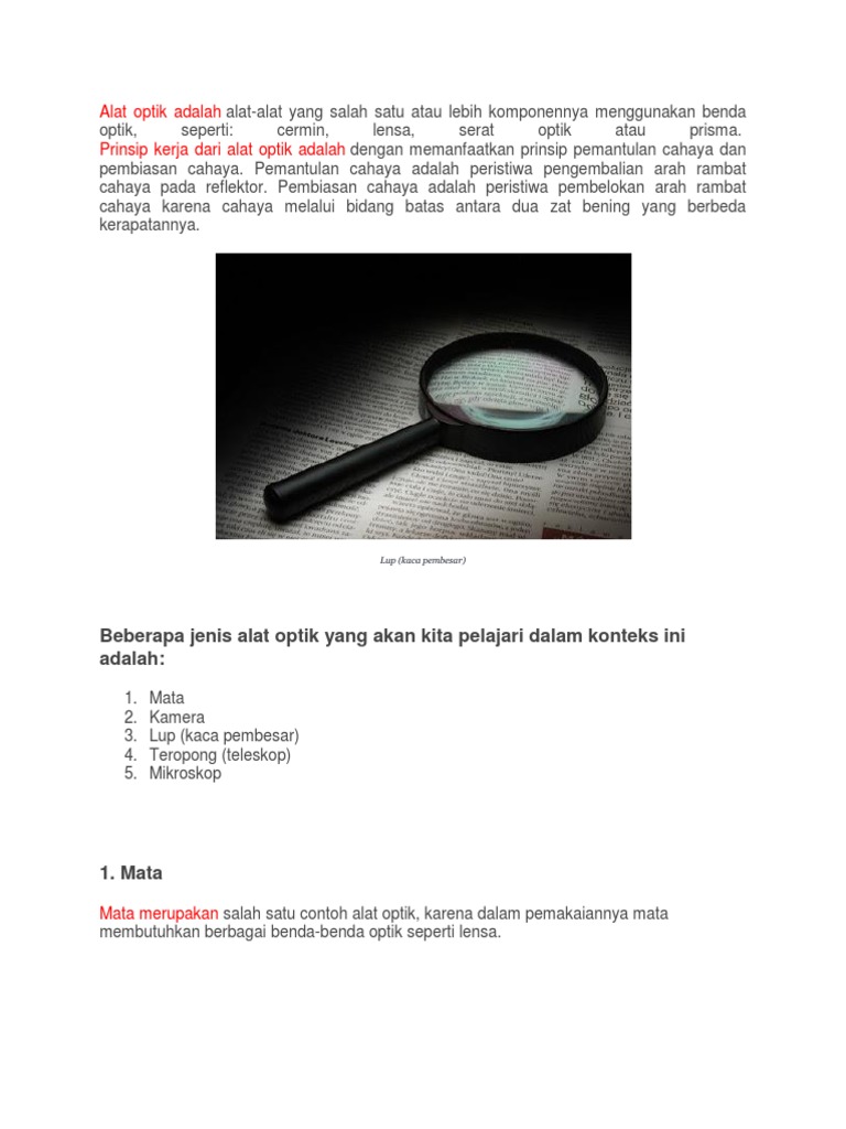 Alat Optik: Prinsip dan Contoh Penggunaan | PDF
