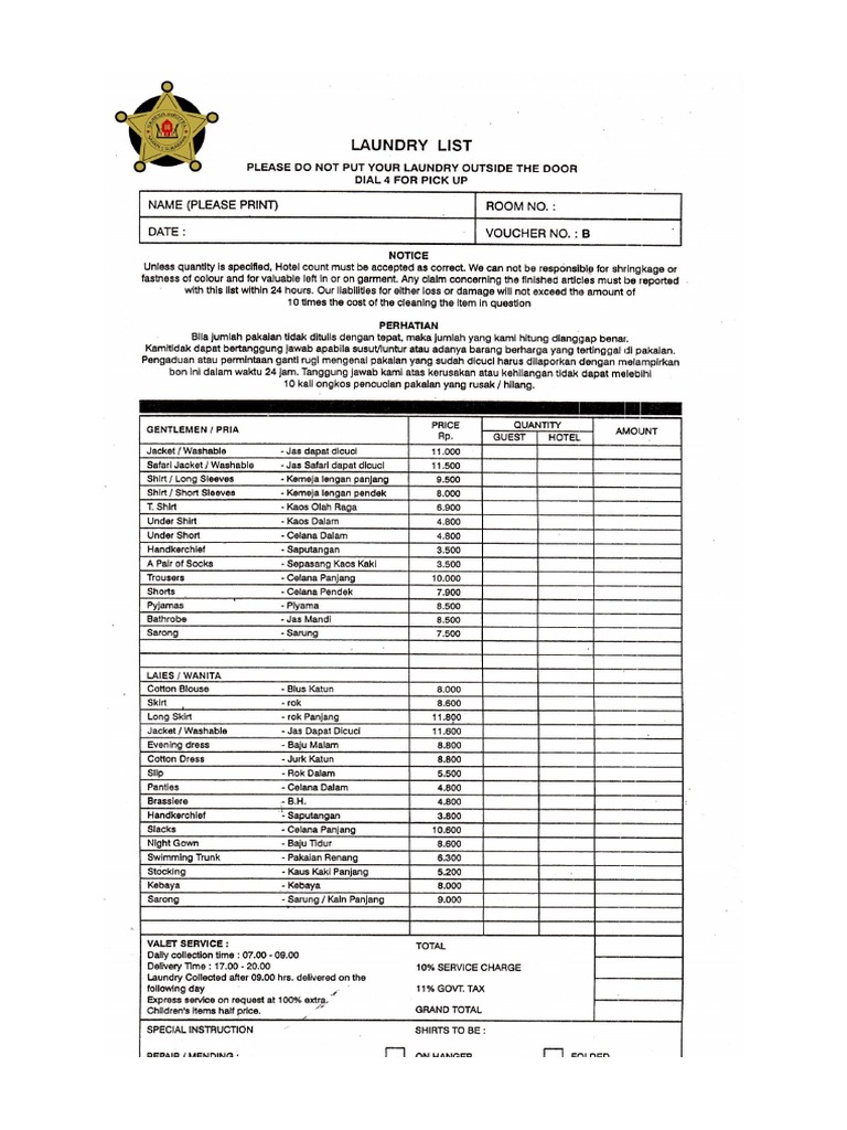 Laundry List | PDF