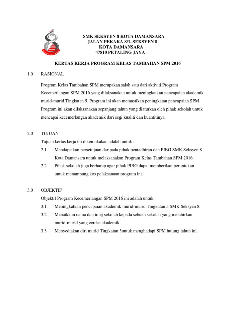 Kertas Kerja Kelas Tambahan 2016