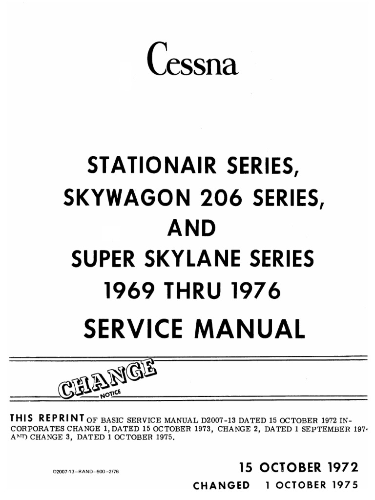 Cessna - SM - 206. Cessna - SM - 206. Cessna Model 206 & T206 Series (1969  thru 1976) Service Manual