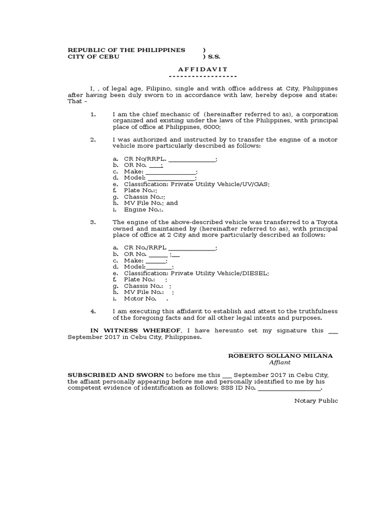 Affidavit of Change Engine  PDF  Affidavit  Transportation Engineering