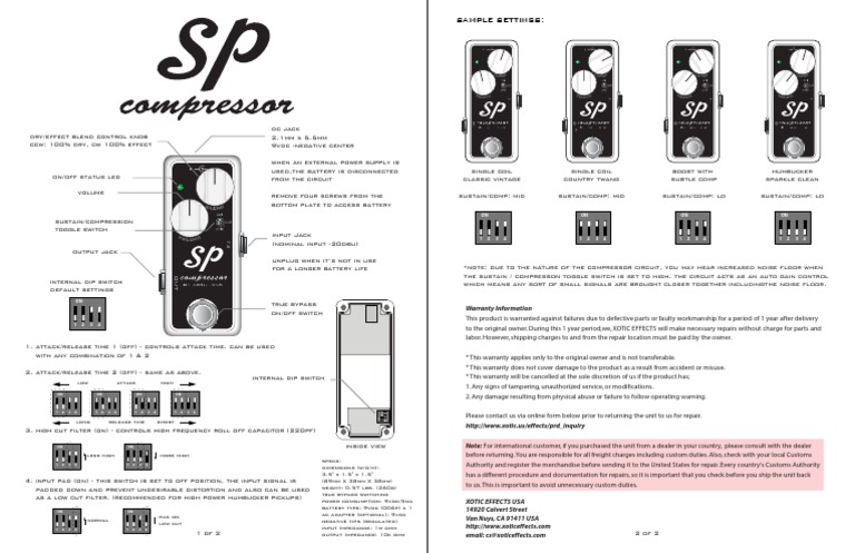 Xotic SP Compressor Manual PDF | PDF | Manufactured Goods