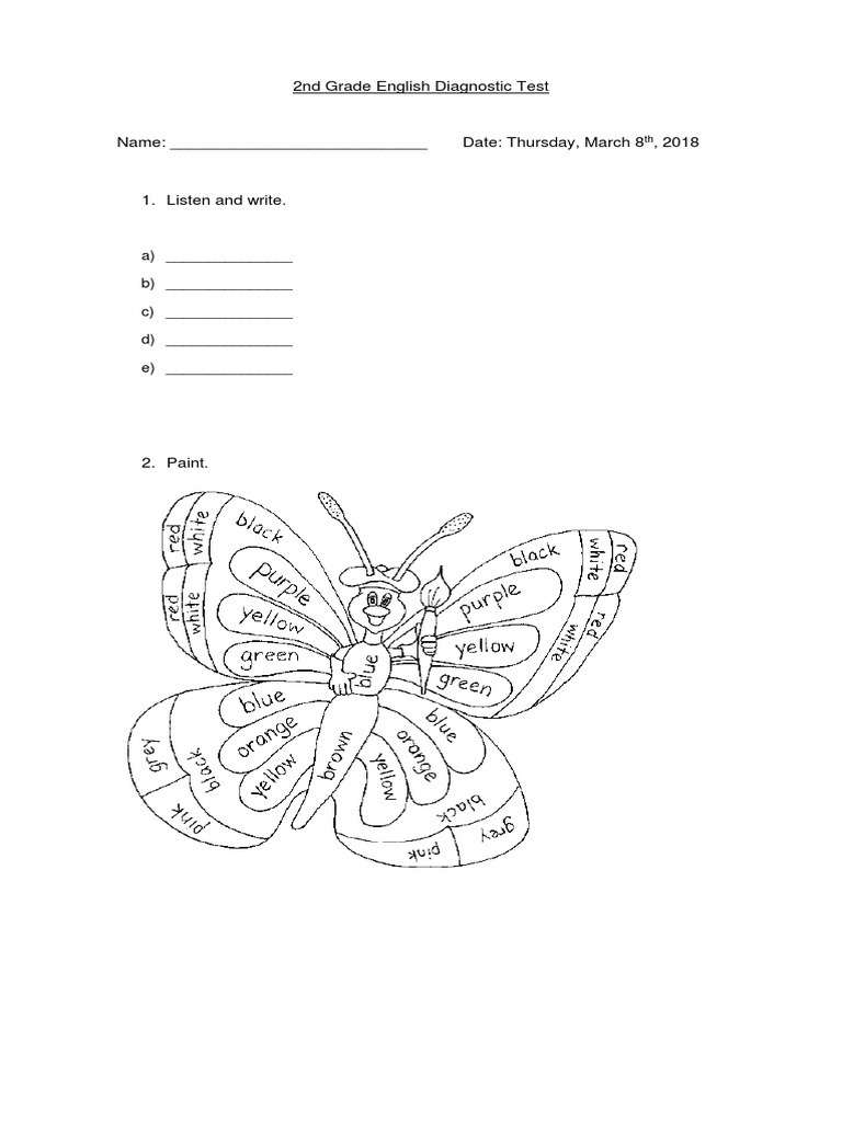 2nd Grade English Diagnostic Test | PDF | Games & Activities | Computers