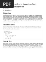 Hybrid Quick Sort + Insertion Sort - Runtime Comparison