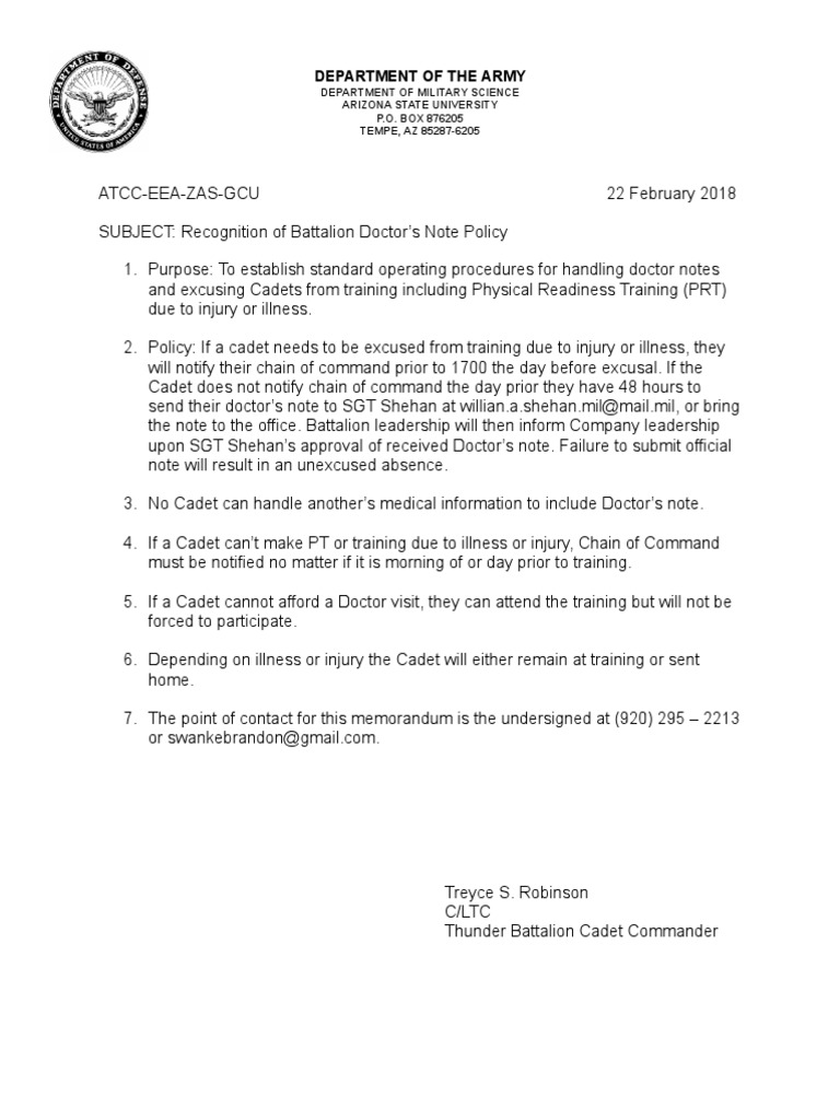 Battalion Doctor's Note Policy | PDF