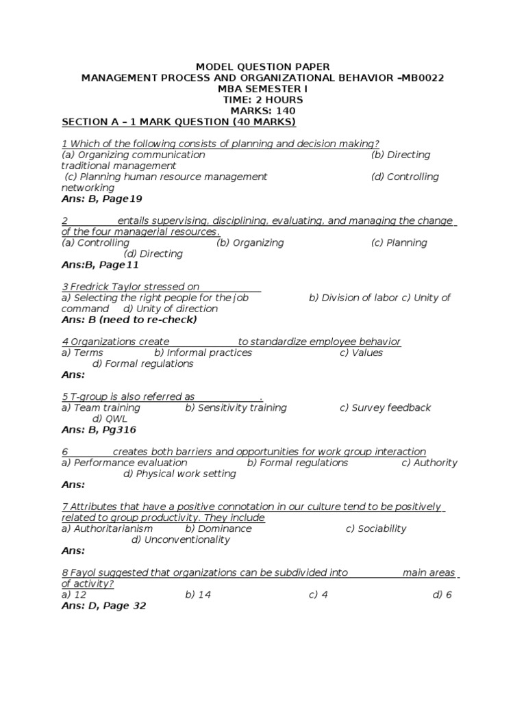 Management Process Exam Questions | PDF | Emotions | Perception