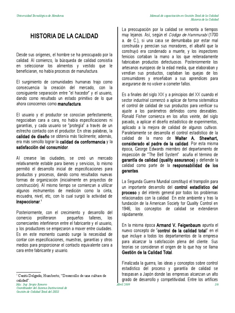 Evolución de la Calidad a lo Largo de la Historia | PDF | Gestión de la ...