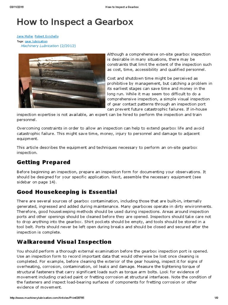 How To Inspect A Gearbox PDF Gear Bearing (Mechanical)