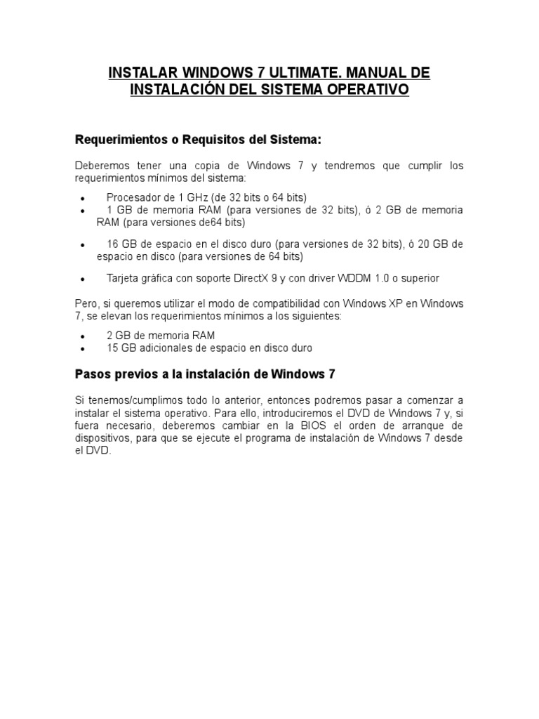 Guía para Instalar Windows 7 Ultimate 64 bits | PDF | Windows 7 ...