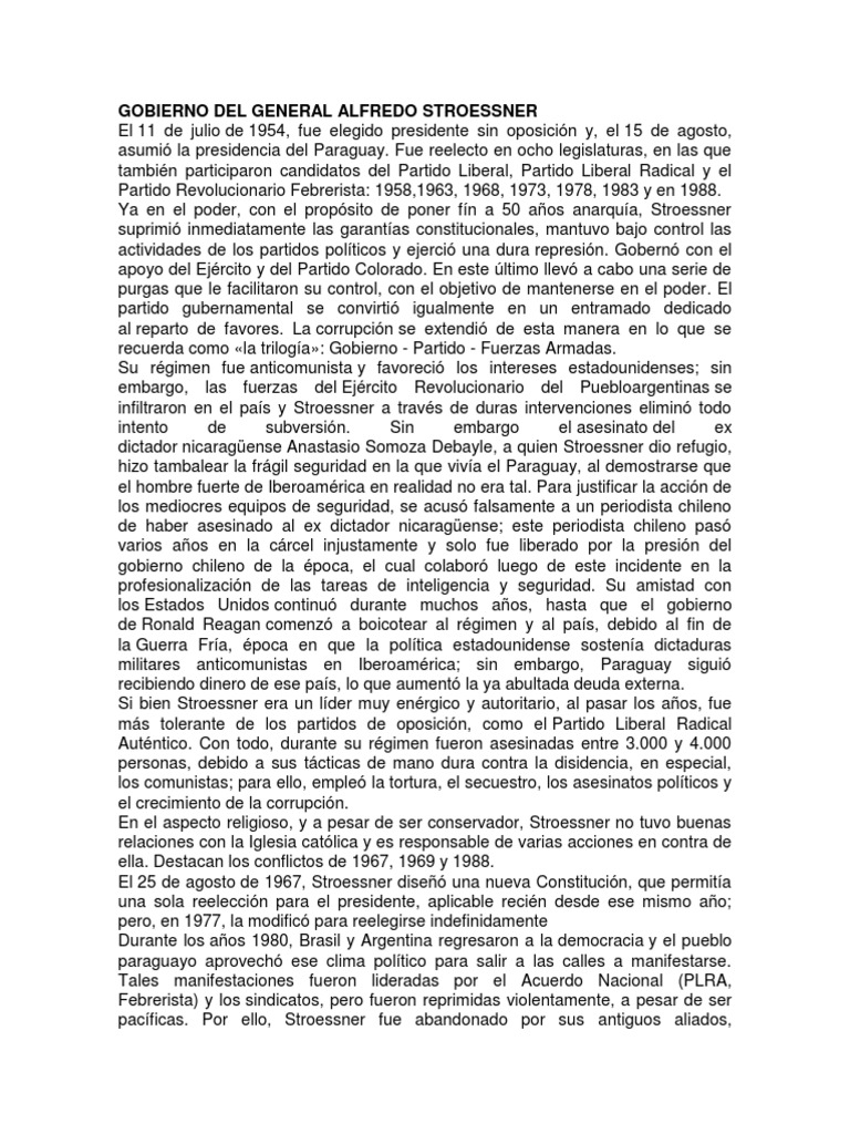 Gobierno Del General Alfredo Stroessner PDF Gobierno Política