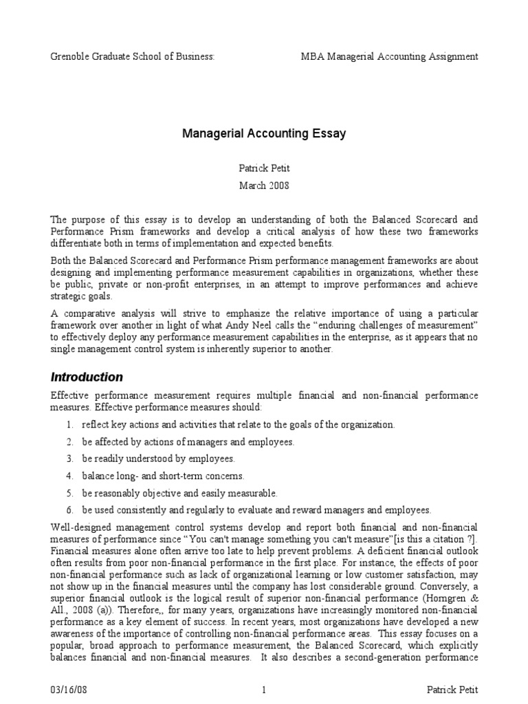 managerial accounting essay questions
