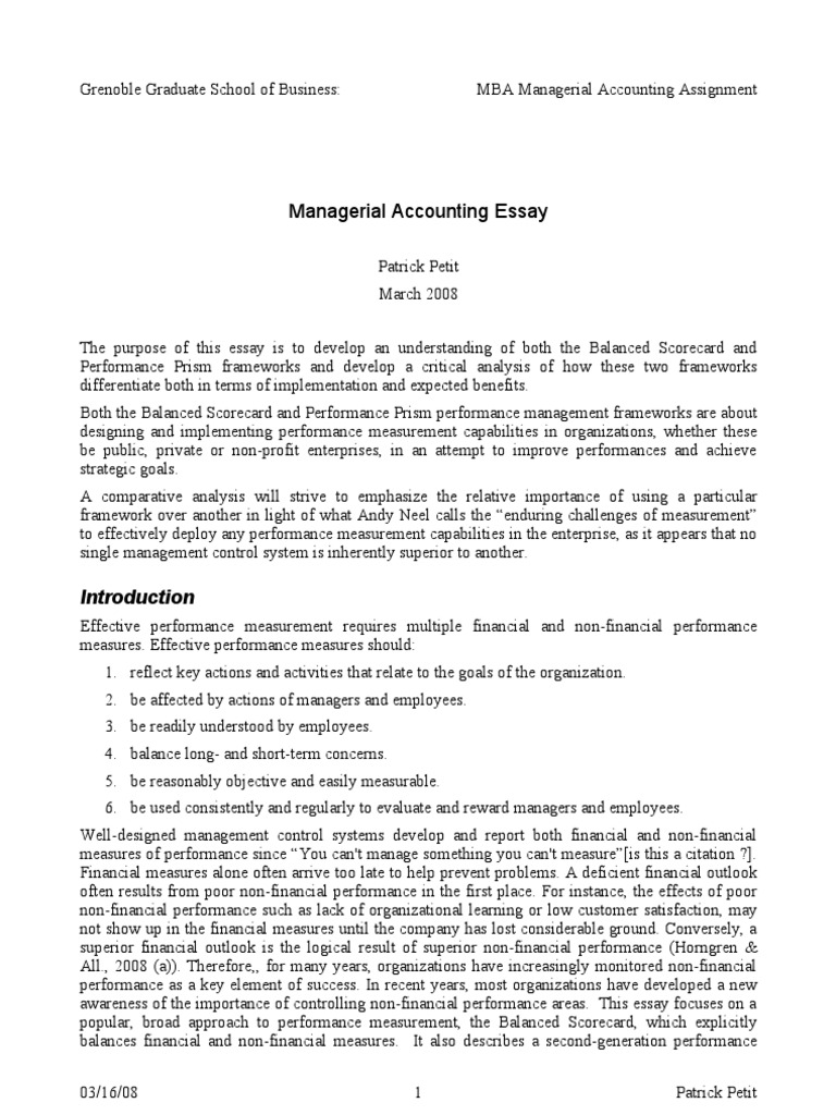 Managerial Accounting Essay PDF Strategic Management Business Process