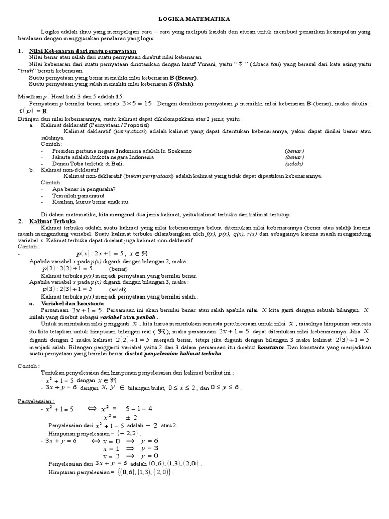 Materi Logika Matematika Lengkap
