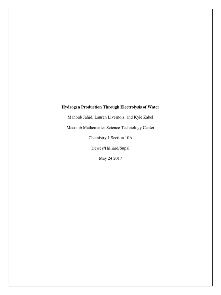 Hydrogen Production via Electrolysis | PDF | Technology & Engineering